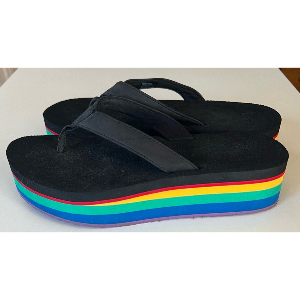 Sanuk Rainbow Yoga Mat Platform Flip Flop Sandals 8 - Picture 3 of 11